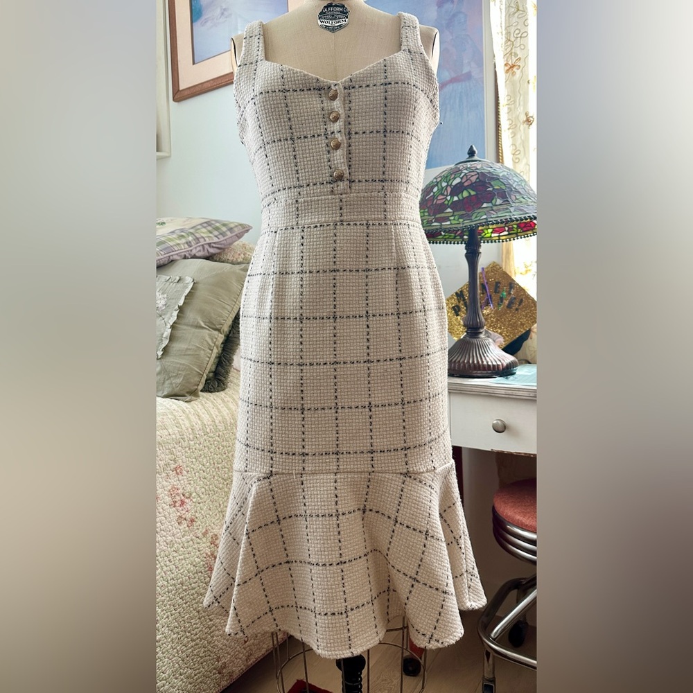 Storets White Tweed Mermaid Midi Dress- sz M
